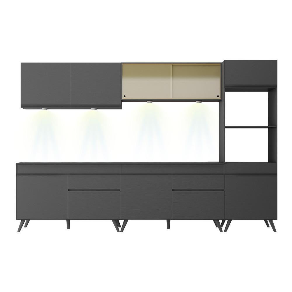 Armário De Cozinha Completa 5 Peças Com Leds Mp2014.895 Veneza Up Multimóveis Preto - 3