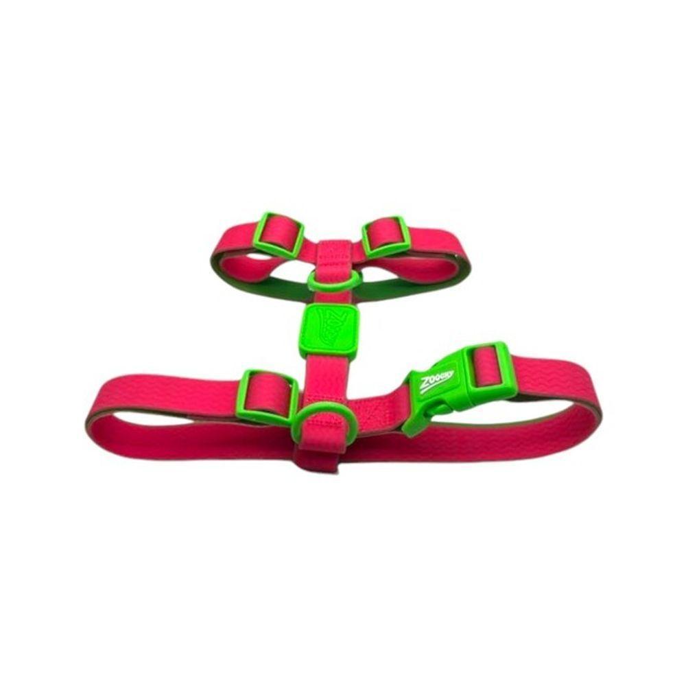 Peitoral Ajustável Acqua Wave Rosa Com Borracha Verde Para Aventura Pet - 4