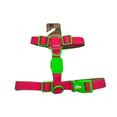 Peitoral Ajustável Acqua Wave Rosa Com Borracha Verde Para Aventura Pet