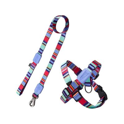 Peitoral Ajustável Com Guia Para Cães - Estampa Violeta De Raios E Listras - Tamanho P