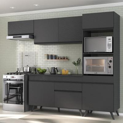 Cozinha Compacta Mp3690 7 Portas 1 Gaveta Mdf 252cm Preto com Balcão e Armário para Forno
