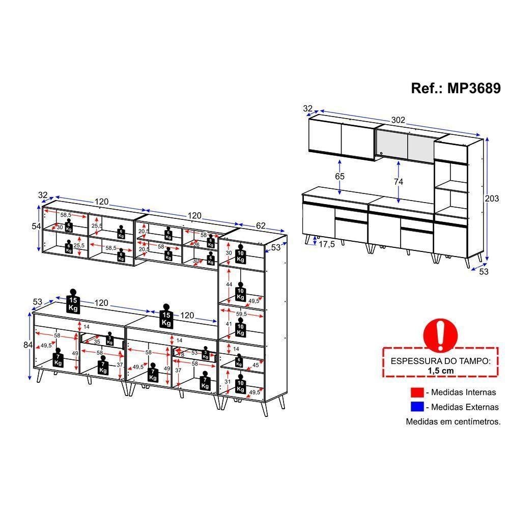 Armário De Cozinha Completa 5 Peças Mp3689.891 Veneza Multimóveis Branco - 4