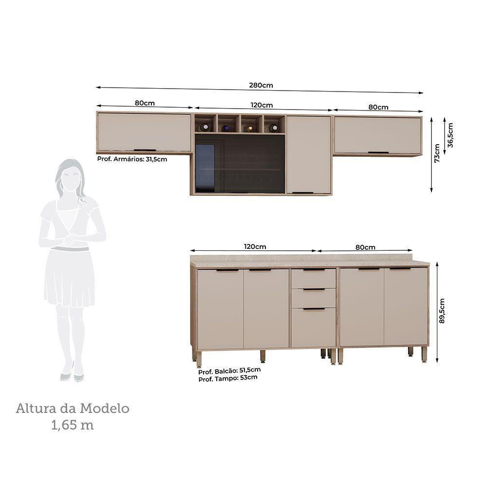 Cozinha Modulada Compacta 5 Peças Com Tampo Aspen Luciane Mó Vanilla/beige - 2