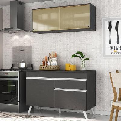 Armário de Cozinha Compacta Mp3688 4 Portas 1 Gaveta Mdf 120 cm Preto