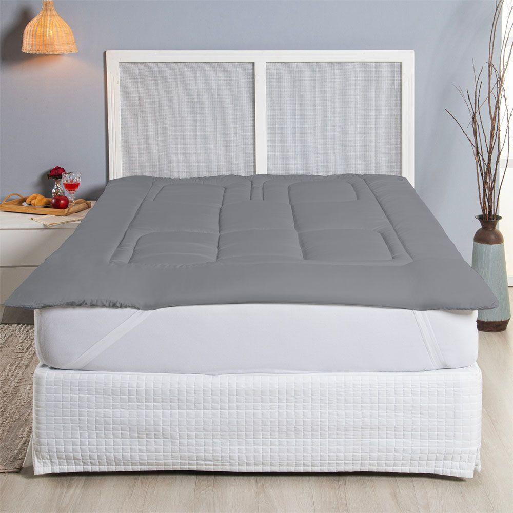 Protetor Colchão Pillow Top Casal King Micropercal 400 Fios 100% Poliéster Extra Macio - Cinza - 2