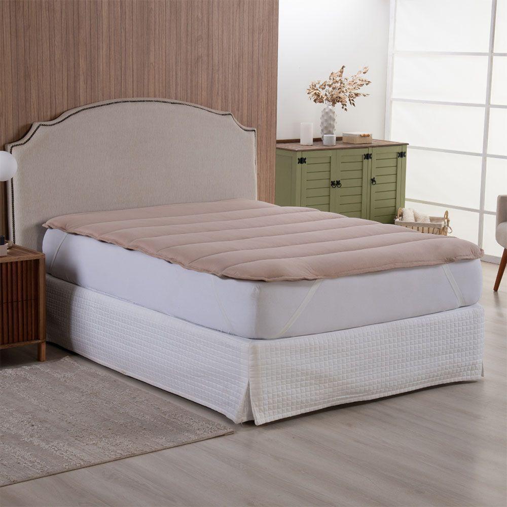 Protetor Colchão Pillow Top Casal Padrão Malha 100% Algodão Toque Aveludado - Bege - 2