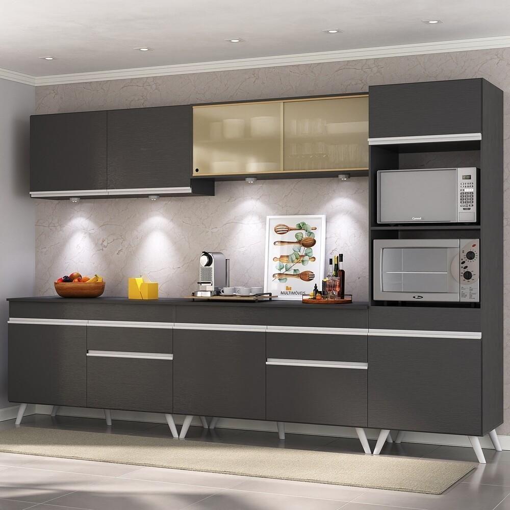 Armário De Cozinha Completa 5 Peças Com Leds Mp2014.898 Veneza Up Multimóveis Preto - 1