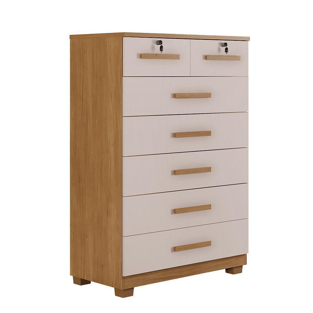 Cômoda Com Chave 7 Gavetas New Barcelona Cinamomo Off White - 1