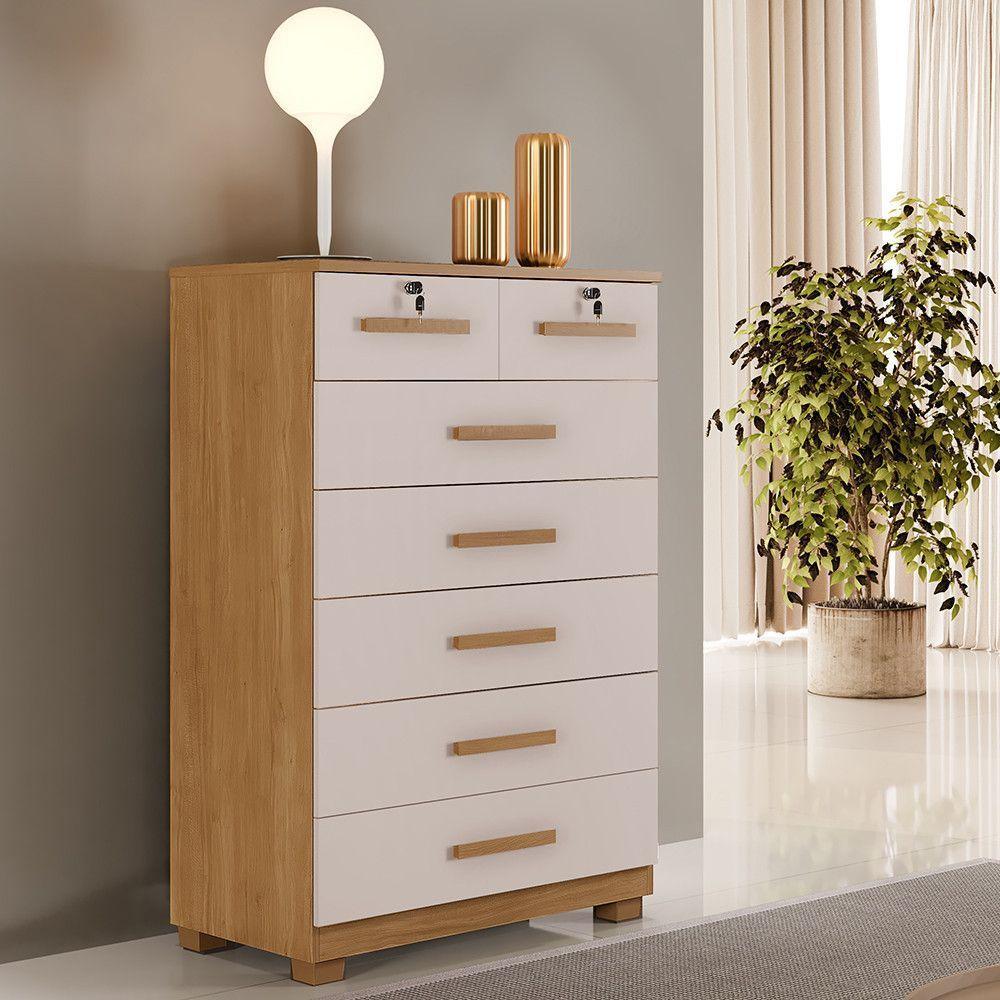 Cômoda Com Chave 7 Gavetas New Barcelona Cinamomo Off White - 2