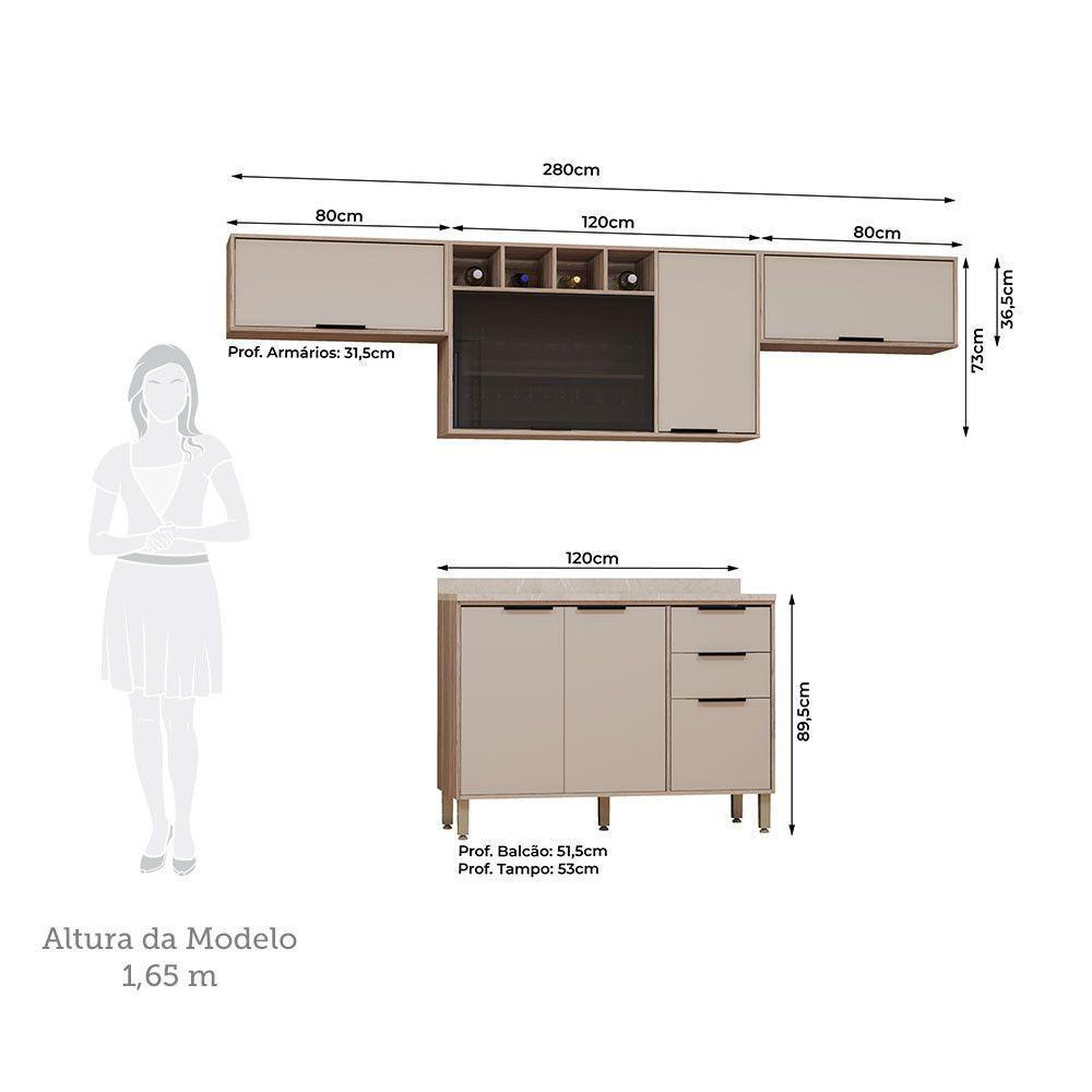 Cozinha Modulada Compacta 4 Peças Com Tampo Aspen Luciane Mó Vanilla/beige - 5