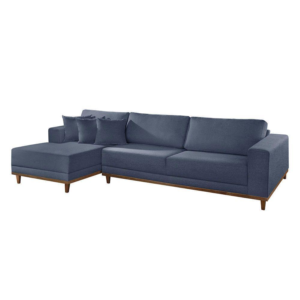 Sofá Cronos Linho 4 Lugares Chaise Lado Esquerdo Meu Sofá On A259 Linho Azul - 2