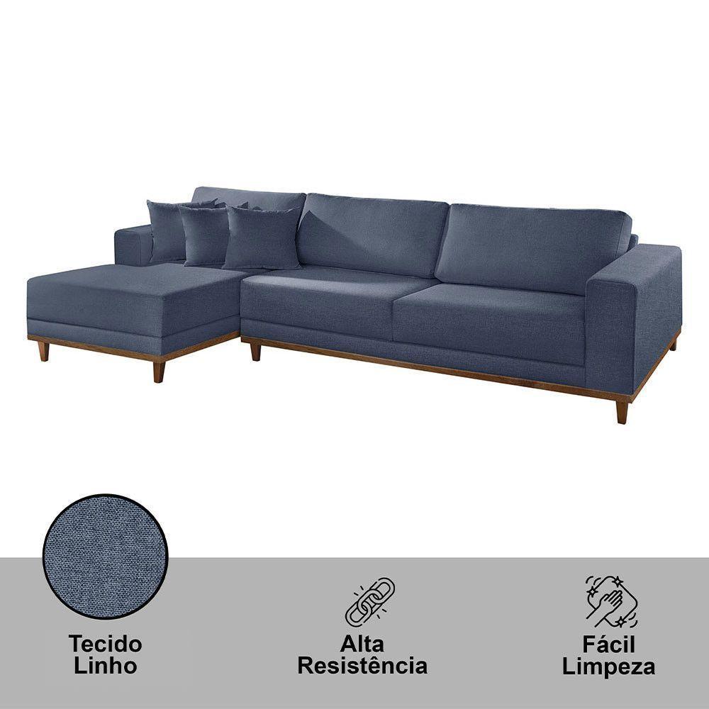 Sofá Cronos Linho 4 Lugares Chaise Lado Esquerdo Meu Sofá On A259 Linho Azul - 4