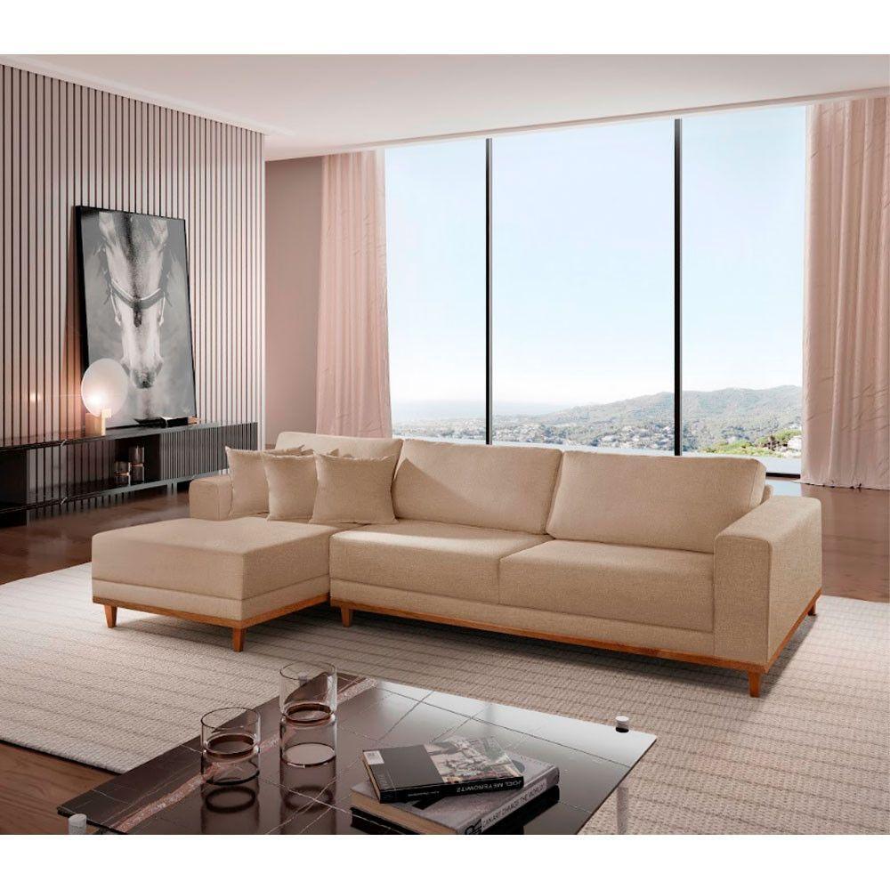 Sofá Cronos Linho 4 Lugares Chaise Lado Esquerdo Meu Sofá On A226 Linho Bege - 1