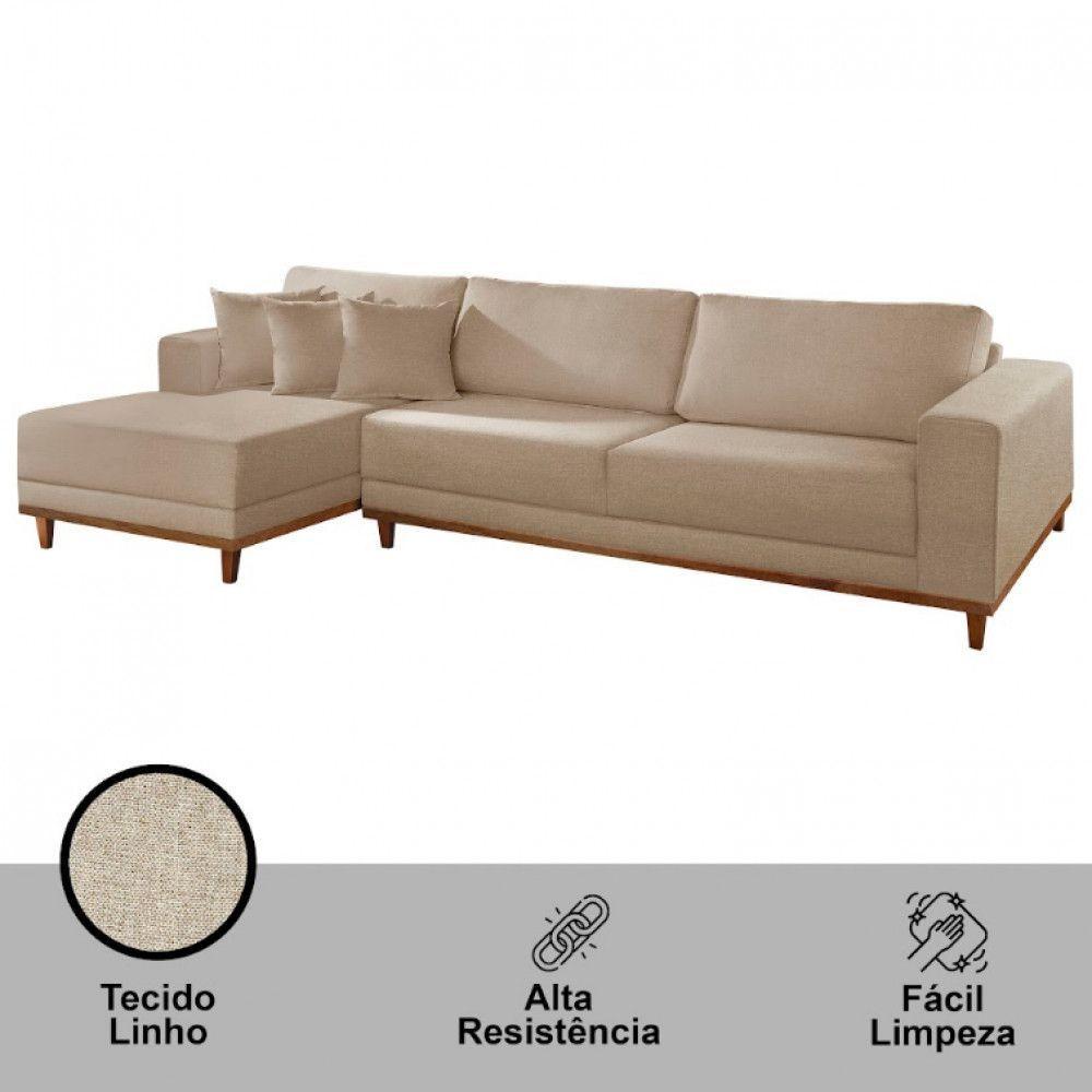 Sofá Cronos Linho 4 Lugares Chaise Lado Esquerdo Meu Sofá On A226 Linho Bege - 3