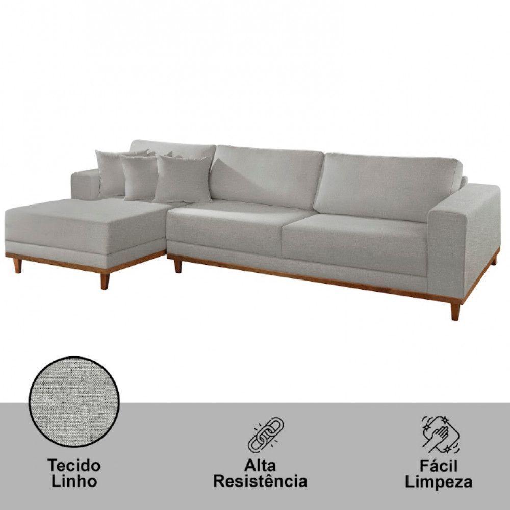 Sofá Cronos Linho 4 Lugares Chaise Lado Esquerdo Meu Sofá On A230 Linho Cinza - 3