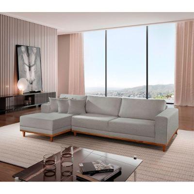 Sofá Cronos Linho 4 Lugares Chaise Lado Esquerdo Meu Sofá On A230 Linho Cinza