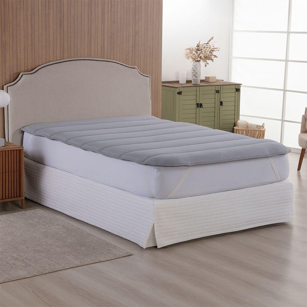 Protetor Colchão Pillow Top Casal Queen Malha 100% Algodão Toque Aveludado - Cinza - 2