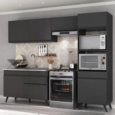 Cozinha Compacta Mp3693 7 Portas 1 Gaveta MDP 252 cm Preto com Nicho para Forno e Microondas