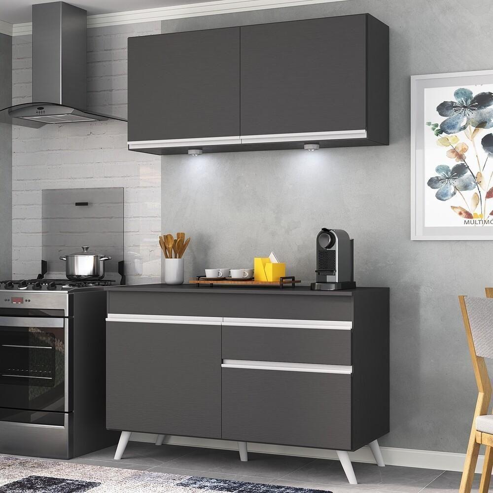 Armário De Cozinha Compacta 2 Peças Com Leds Mp2012.898 Veneza Up Multimóveis Preto - 6