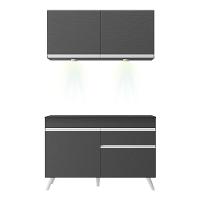 Armário De Cozinha Compacta 2 Peças Com Leds Mp2012.898 Veneza Up Multimóveis Preto - 1