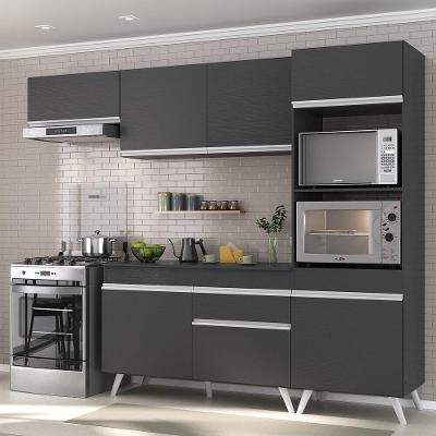 Cozinha Compacta Mp3690 7 Portas 1 Gaveta MDP 252 cm Preto com Nicho para Forno