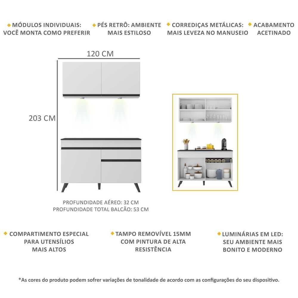 Armário De Cozinha Compacta 2 Peças Com Leds Mp2012.964 Veneza Up Multimóveis Branco - 5