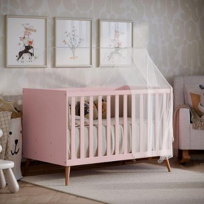 Berço Americano Retrô Vira Mini Cama Com Grade Removível Rosa