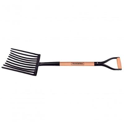 Forcado Para Cascalho Tramontina 10 Dentes Com Cabo De Madeira 74cm