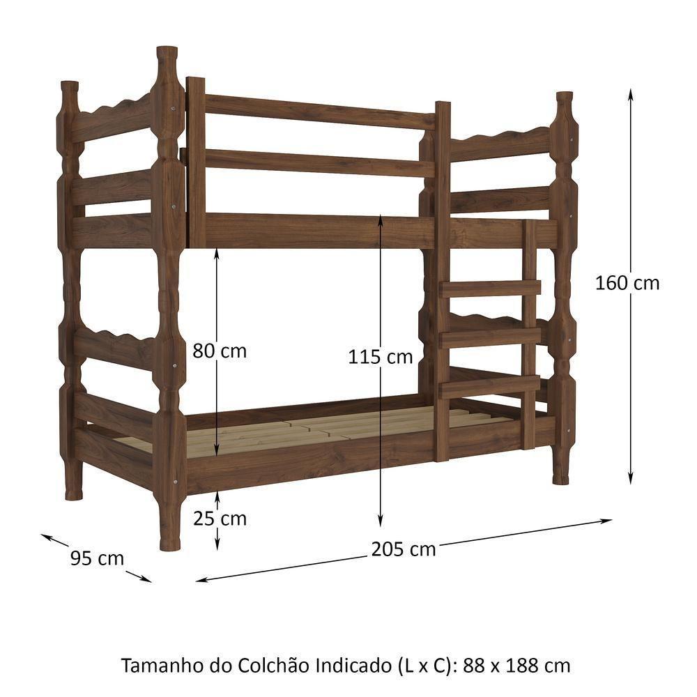 Beliche - Vira 2 Camas - Para Colchão 78/88 X 188Cm Porto Multimóveis Vcr4138 Imbuia - 4