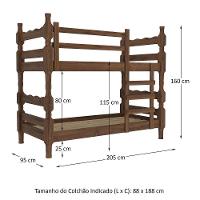 Beliche - Vira 2 Camas - Para Colchão 78/88 X 188Cm Porto Multimóveis Vcr4138 Imbuia
