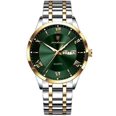 Relógio Masculino Analógico Quartzo á Prova D´agua Em Aço Inoxidável Verde Dourado