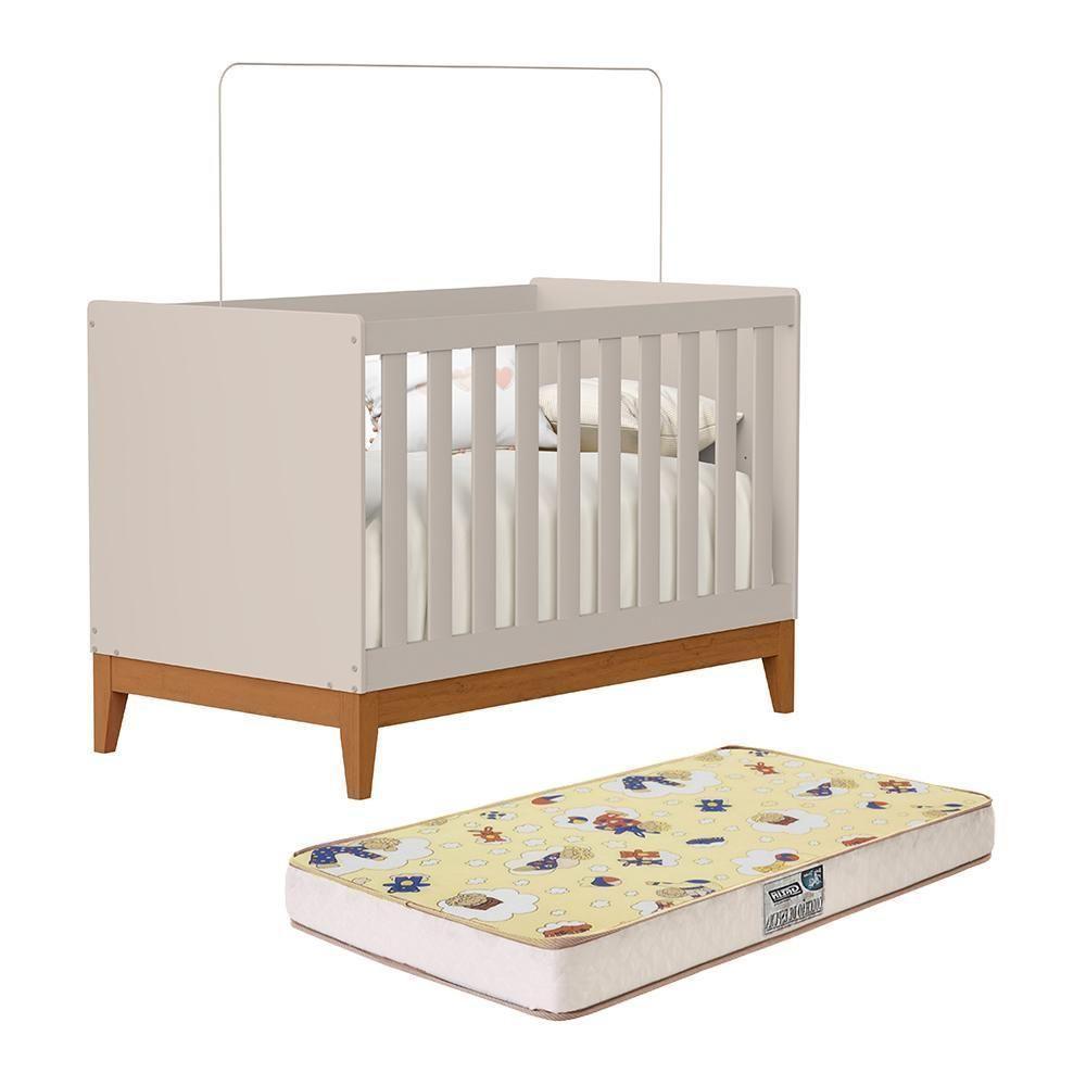 Berço Americano Mini Cama Flip Areia Fosco Com Colchão Supreme - Reller Móveis Areia Fosco - 1