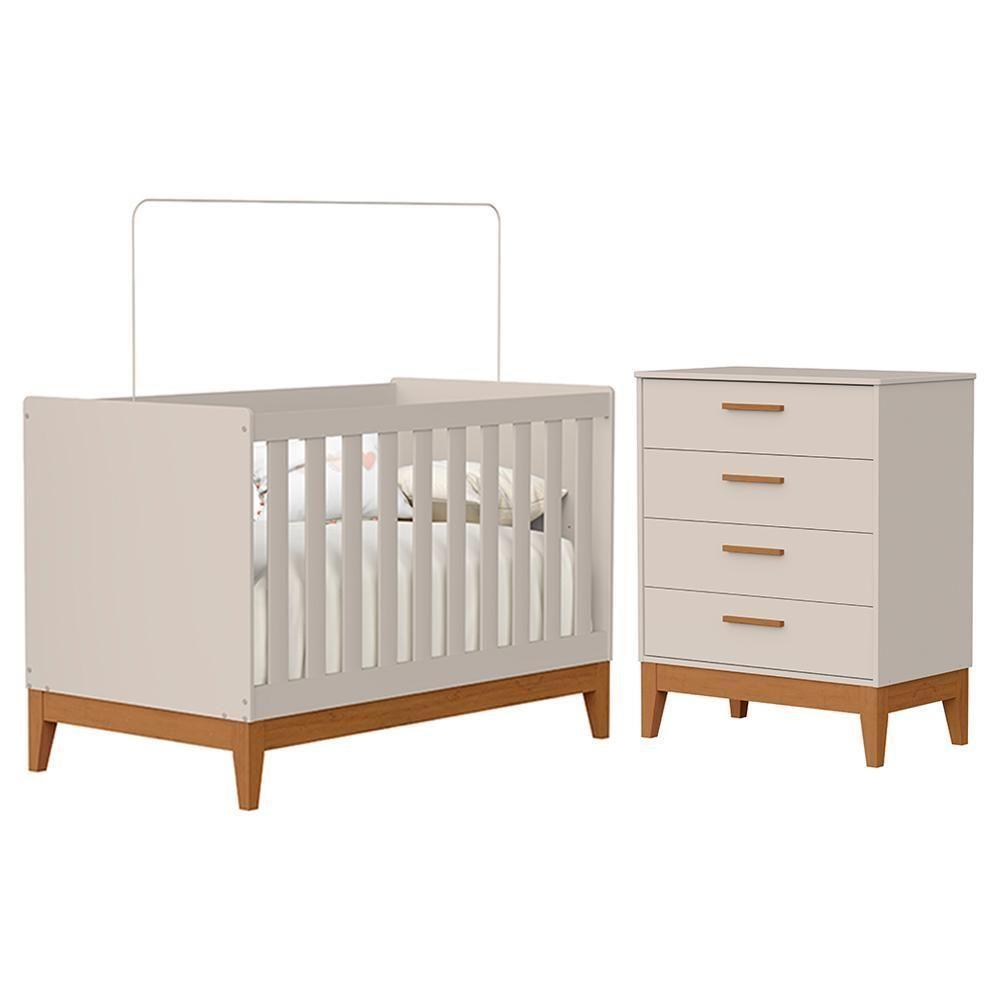 Jogo De Quarto Infantil Flip Cômoda 4 Gavetas E Berço Americano Areia Fosco - Reller Móveis Areia Fosco - 1