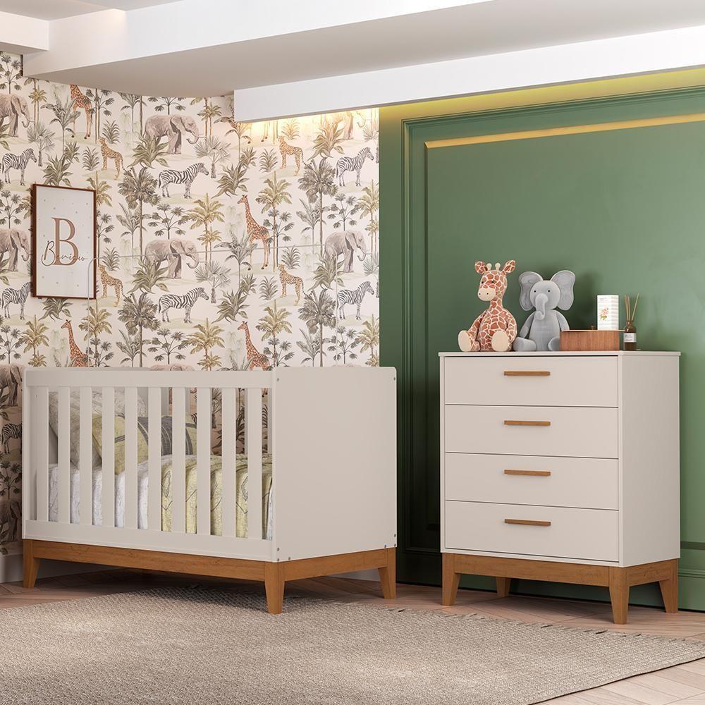 Jogo De Quarto Infantil Flip Cômoda 4 Gavetas E Berço Americano Areia Fosco - Reller Móveis Areia Fosco - 2