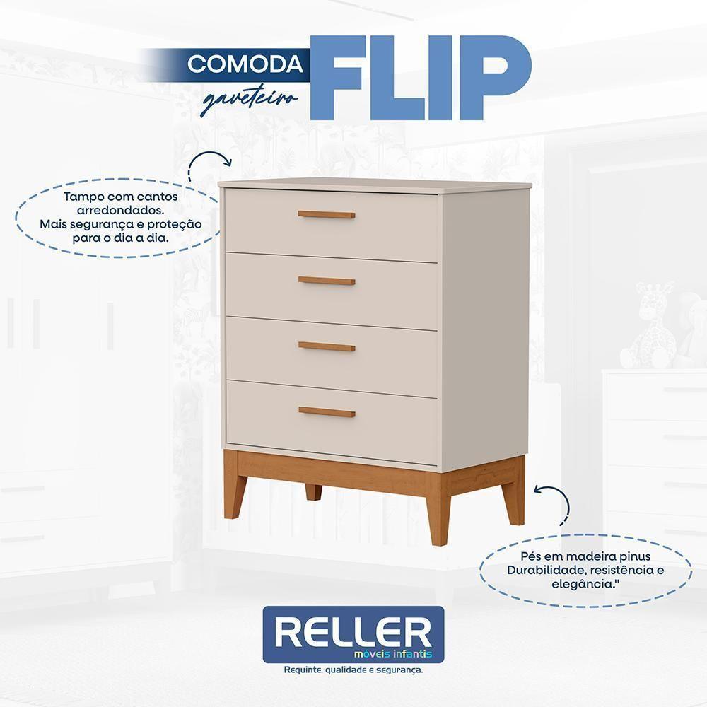 Jogo De Quarto Infantil Flip Cômoda 4 Gavetas E Berço Americano Areia Fosco - Reller Móveis Areia Fosco - 6