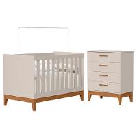 Jogo De Quarto Infantil Flip Cômoda 4 Gavetas E Berço Americano Areia Fosco - Reller Móveis Areia Fosco - 1