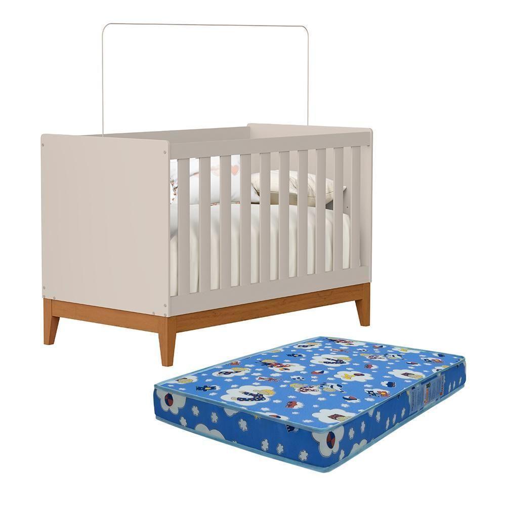 Berço Americano Mini Cama Flip Areia Fosco Com Colchão Baby Physical - Reller Móveis Areia Fosco - 1