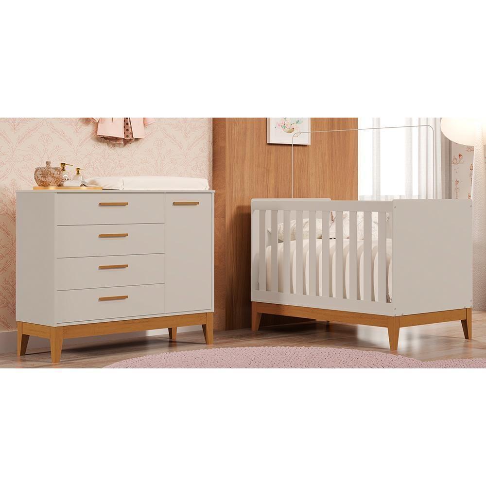 Jogo De Quarto Infantil Flip Cômoda 1 Porta E Berço Americano Areia Fosco - Reller Móveis Areia Fosco - 2