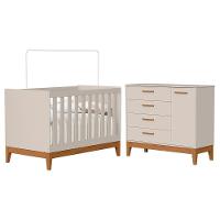 Jogo De Quarto Infantil Flip Cômoda 1 Porta E Berço Americano Areia Fosco - Reller Móveis Areia Fosco - 1