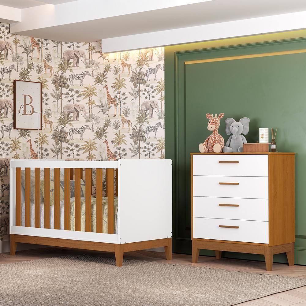 Jogo De Quarto Infantil Flip Cômoda 4 Gavetas E Berço Americano Branco Fosco-savana - Reller Móveis Branco Fosco-savana - 2