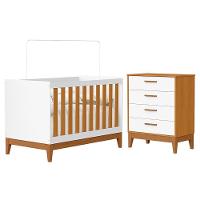 Jogo De Quarto Infantil Flip Cômoda 4 Gavetas E Berço Americano Branco Fosco-savana - Reller Móveis Branco Fosco-savana - 1
