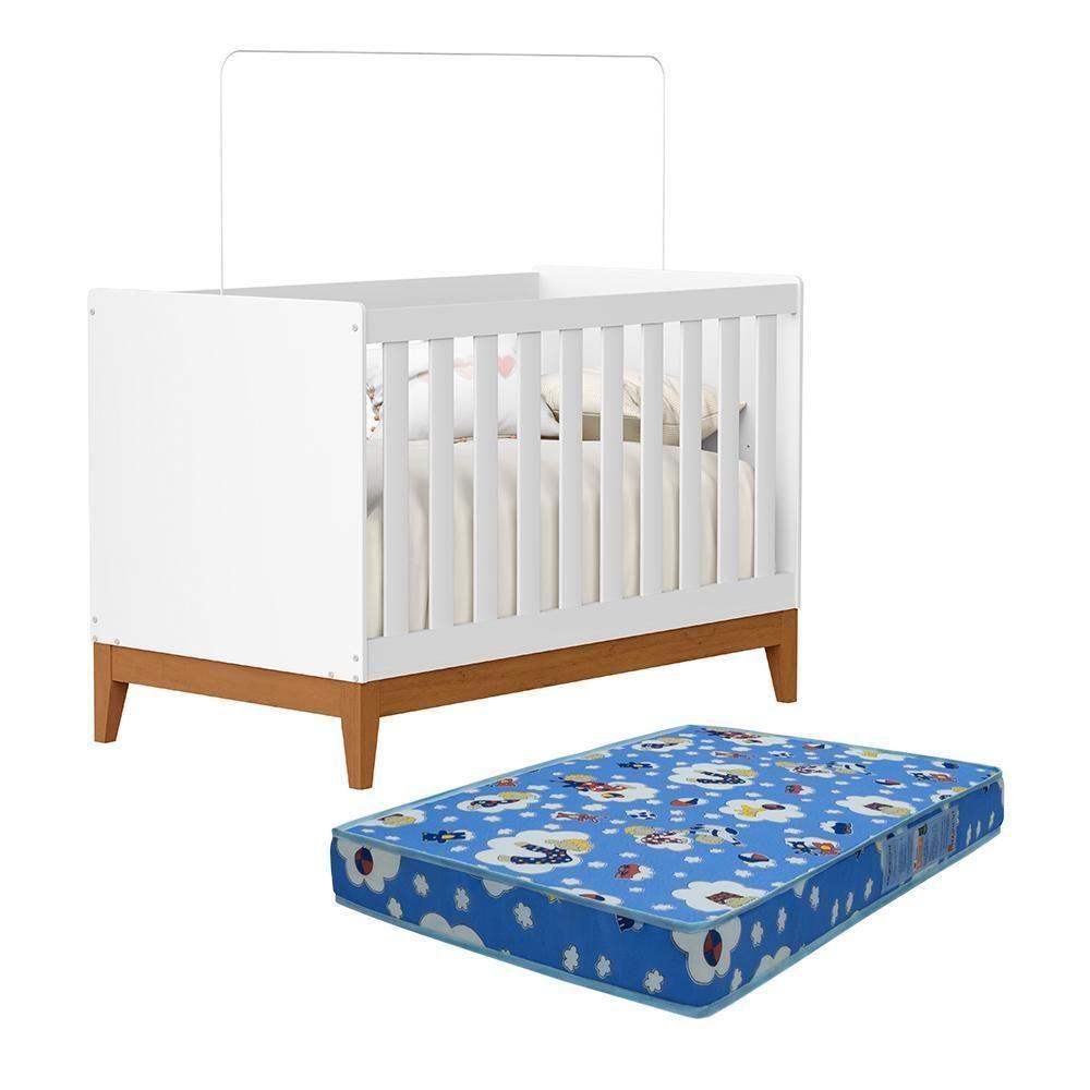 Berço Americano Mini Cama Flip Branco Fosco Com Colchão Baby Physical - Reller Móveis Branco Fosco - 1