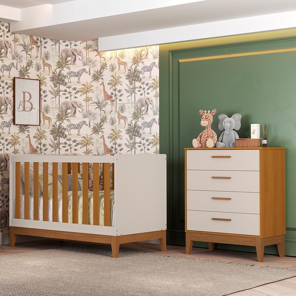 Jogo De Quarto Infantil Flip Cômoda 4 Gavetas E Berço Americano Areia Fosco-savana - Reller Móveis Areia Fosco-savana - 2