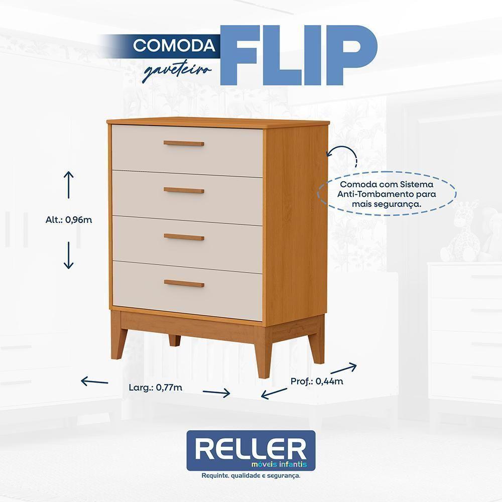 Jogo De Quarto Infantil Flip Cômoda 4 Gavetas E Berço Americano Areia Fosco-savana - Reller Móveis Areia Fosco-savana - 7