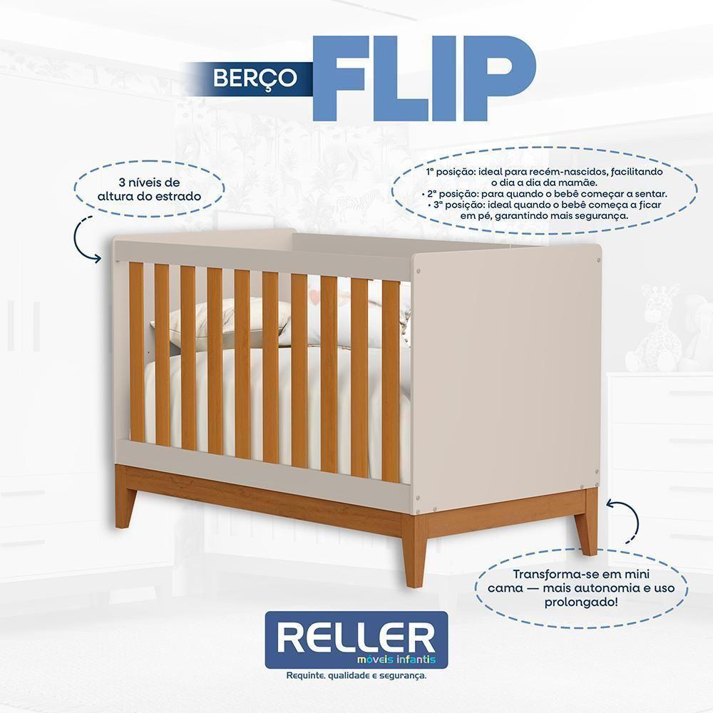 Berço Americano Mini Cama Flip Areia Fosco-savana Com Colchão Supreme - Reller Móveis Areia Fosco-savana - 4