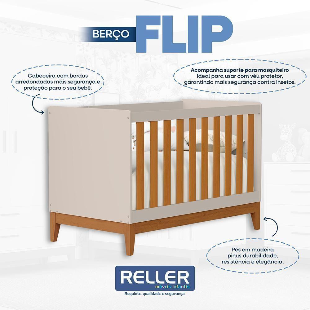 Berço Americano Mini Cama Flip Areia Fosco-savana Com Colchão Supreme - Reller Móveis Areia Fosco-savana - 5