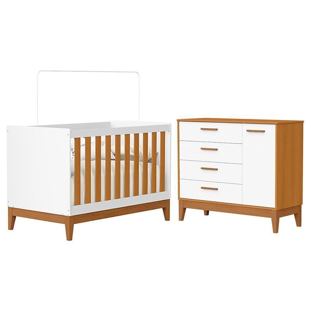 Jogo De Quarto Infantil Flip Cômoda 1 Porta E Berço Americano Branco Fosco-savana - Reller Móveis Branco Fosco-savana - 1