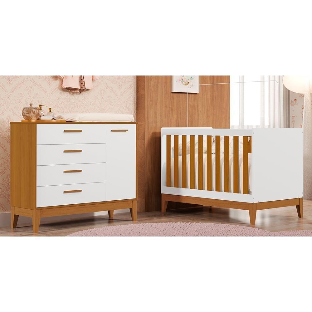 Jogo De Quarto Infantil Flip Cômoda 1 Porta E Berço Americano Branco Fosco-savana - Reller Móveis Branco Fosco-savana - 2