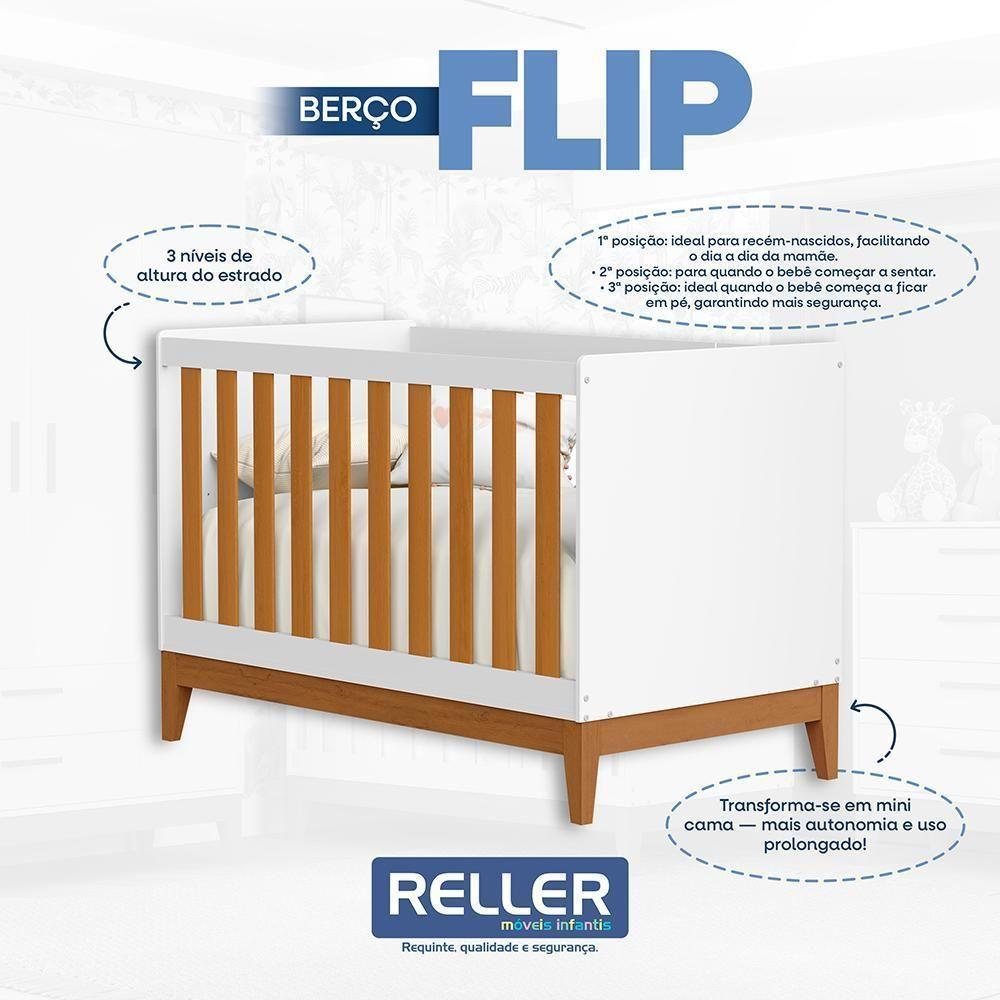 Jogo De Quarto Infantil Flip Cômoda 1 Porta E Berço Americano Branco Fosco-savana - Reller Móveis Branco Fosco-savana - 3
