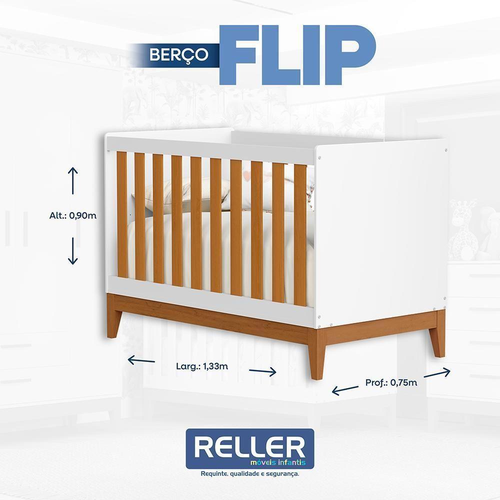 Jogo De Quarto Infantil Flip Cômoda 1 Porta E Berço Americano Branco Fosco-savana - Reller Móveis Branco Fosco-savana - 4